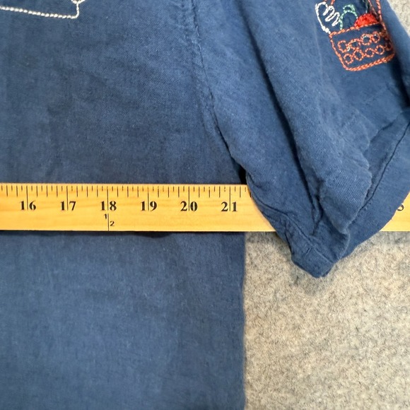 Abercrombie & Fitch Summer Linen Blend Shirt Mens Medium Fish Embroidered Navy - Picture 11 of 14